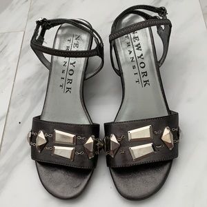 Gray wedge sandals